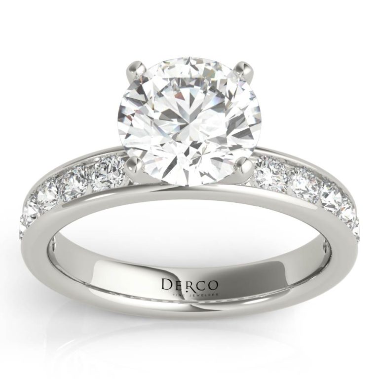 14K White Gold Channel Set Engagement Ring With 14K White Gold