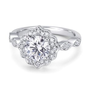 Platinum Milgrain Halo Engagement Ring