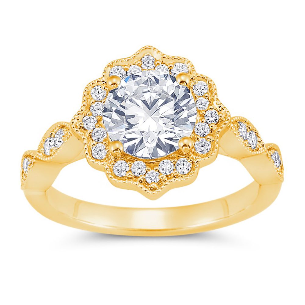 18K Yellow Gold Vintage Inspired Halo Engagement Ring - Derco Diamonds