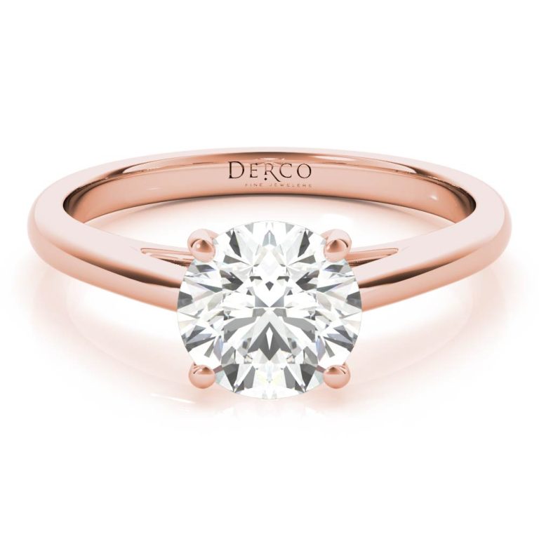14k rose gold cathedral solitaire engagement ring with 14k rose gold metal and round shape diamond