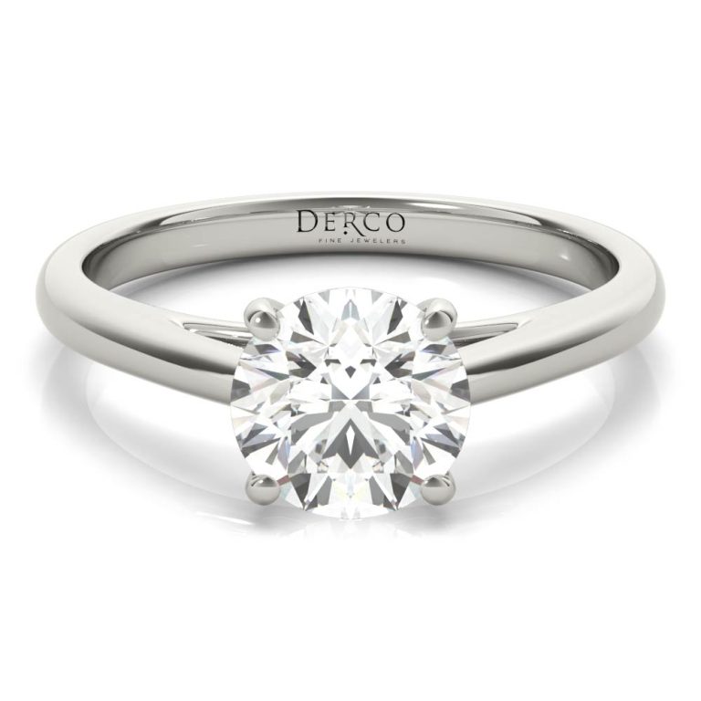 platinum white cathedral solitaire engagement ring with platinum metal and round shape diamond