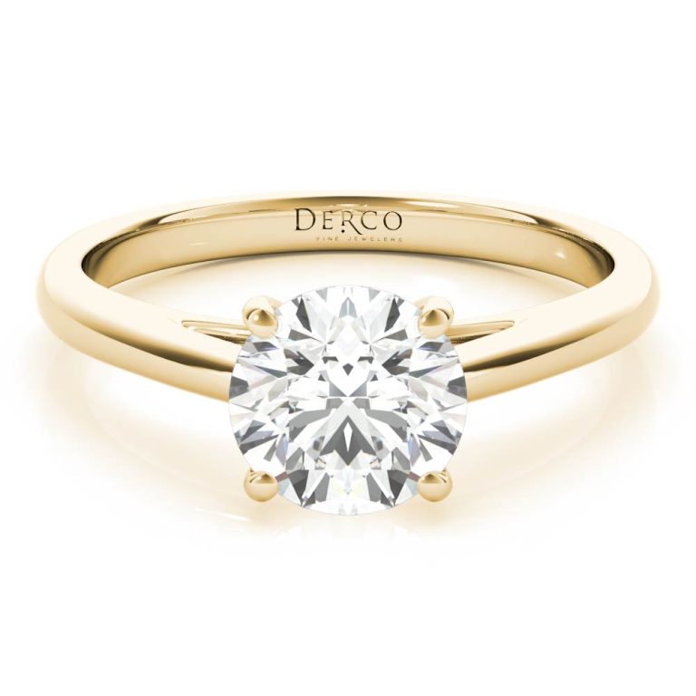 18k yellow gold cathedral solitaire engagement ring with 18k yellow gold metal and round shape diamond