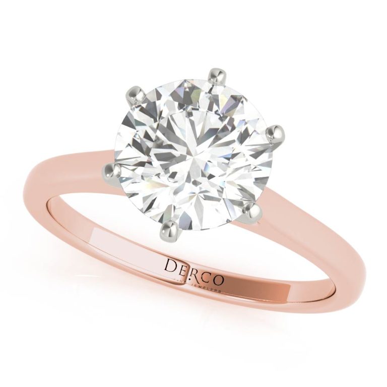 14k rose gold petite cathedral solitaire engagement ring with 14k rose gold metal and round shape diamond