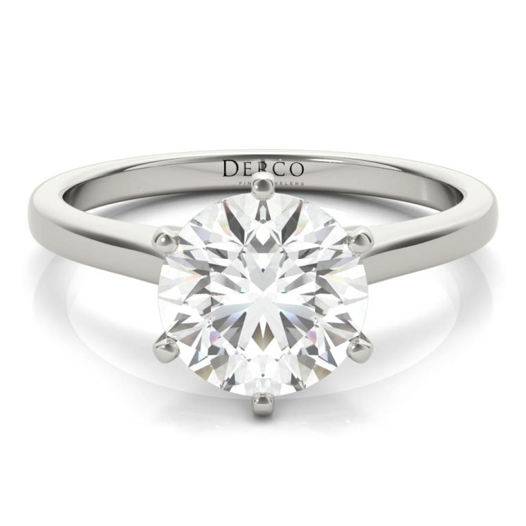 14k white gold petite cathedral solitaire engagement ring with 14k white gold metal and round shape diamond