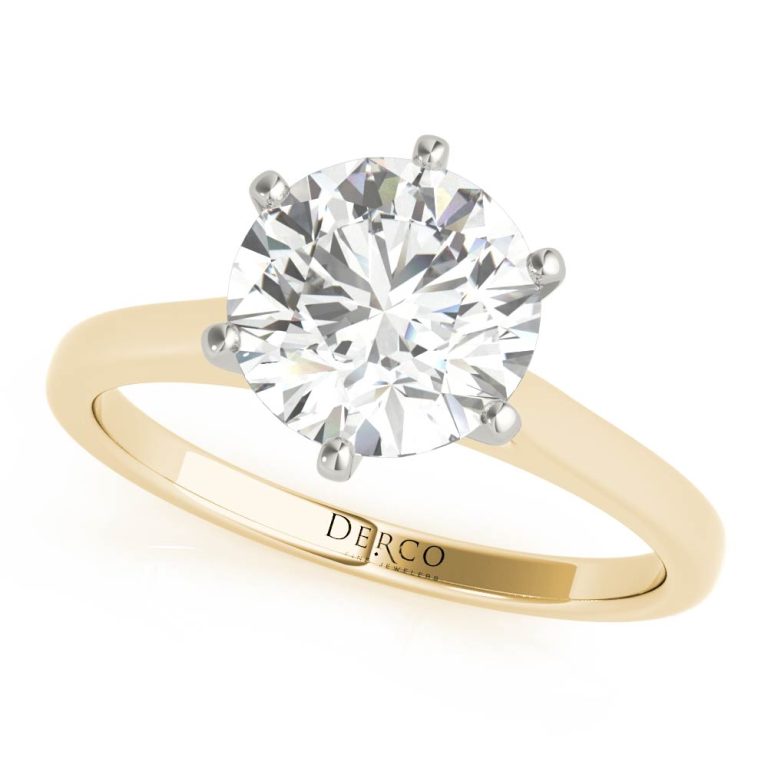 18k yellow gold petite cathedral solitaire engagement ring with 18k yellow gold metal and round shape diamond