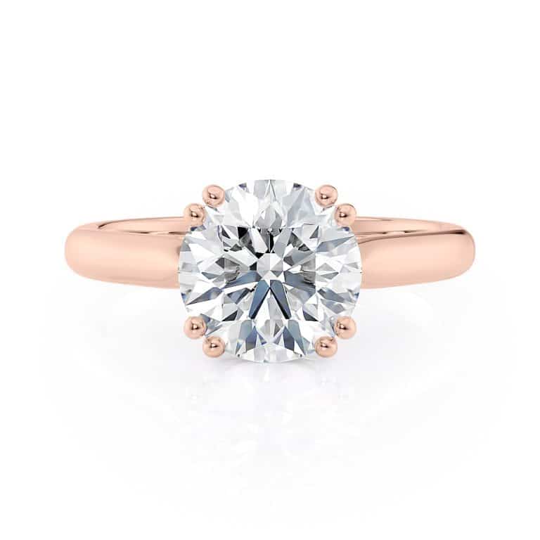 14k rose gold double prong basket engagement ring with 14k rose gold metal and round shape diamond