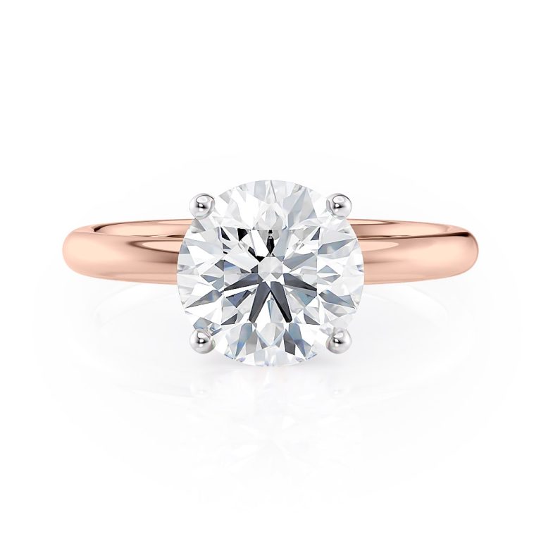 14k rose gold rounded 2mm solitaire engagement ring with 14k rose gold metal and round shape diamond