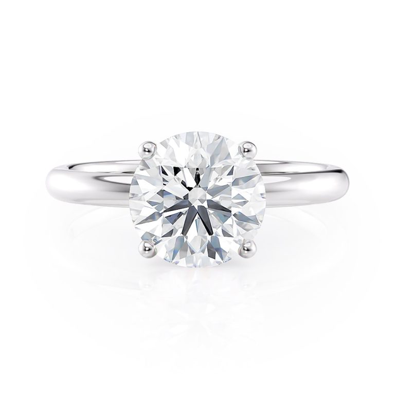 18k white gold rounded 2mm solitaire engagement ring with 18k white gold metal and round shape diamond