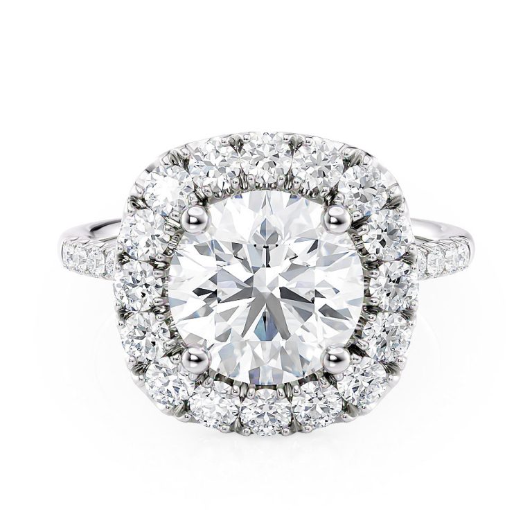 platinum halo engagement ring with platinum metal and round shape diamond