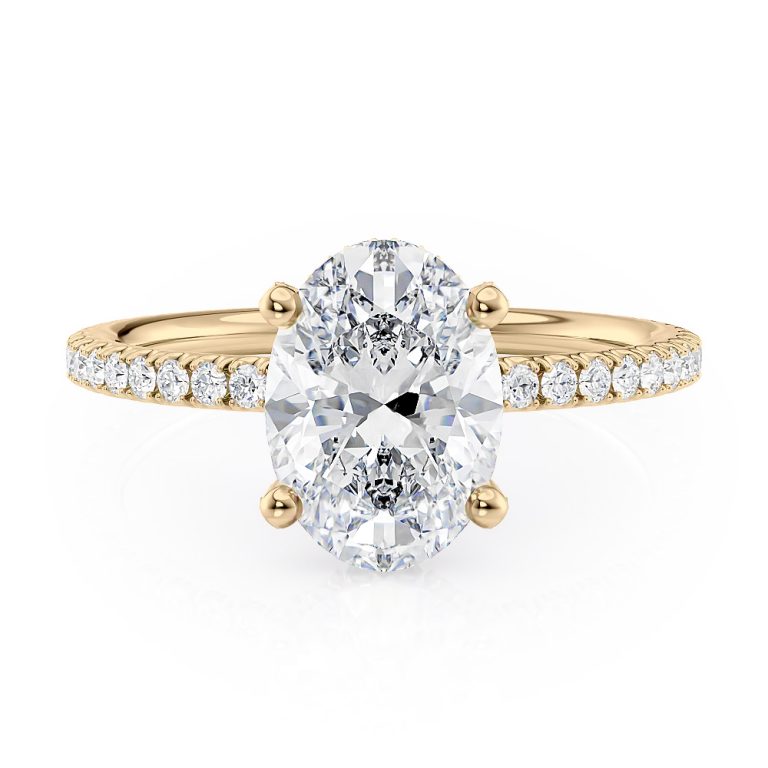 18k yellow gold diamond prong's with hidden halo engagement ring with 18k yellow gold metal and oval shape diamond
