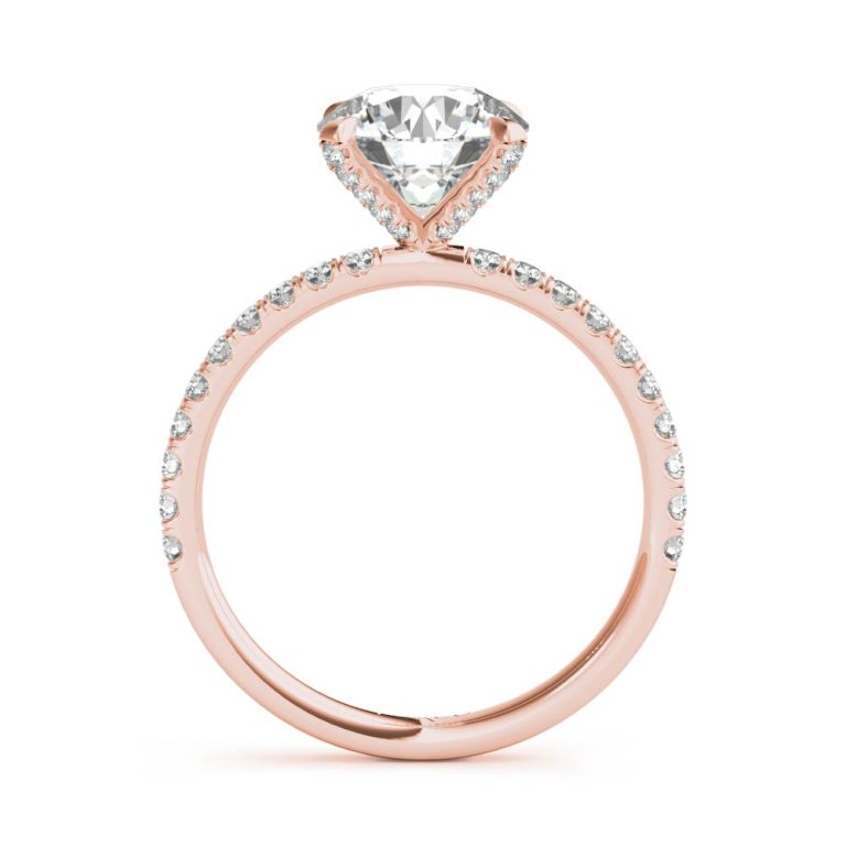 14k rose gold diamond prong engagement ring with round shape diamond