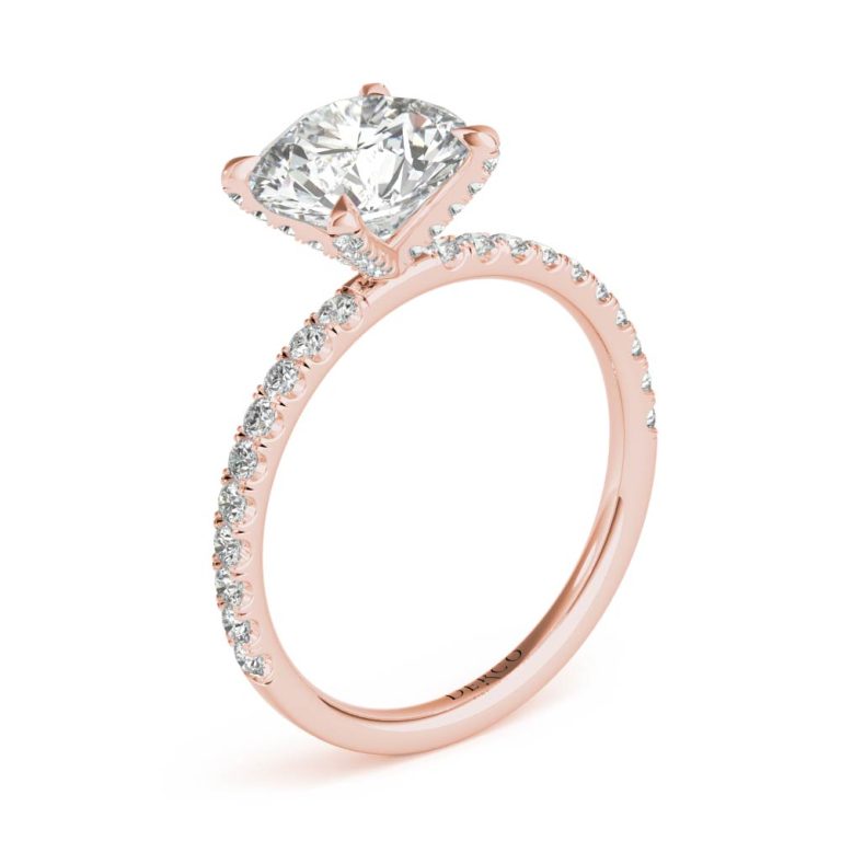 14k rose gold diamond prong engagement ring with round shape diamond