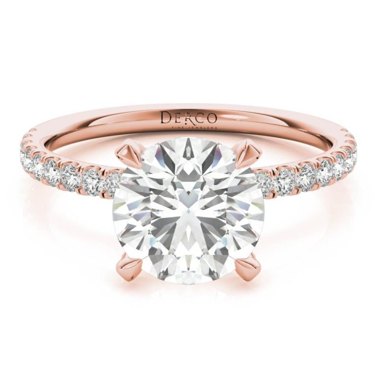 14k rose gold diamond prong engagement ring with 14k rose gold metal and round shape diamond