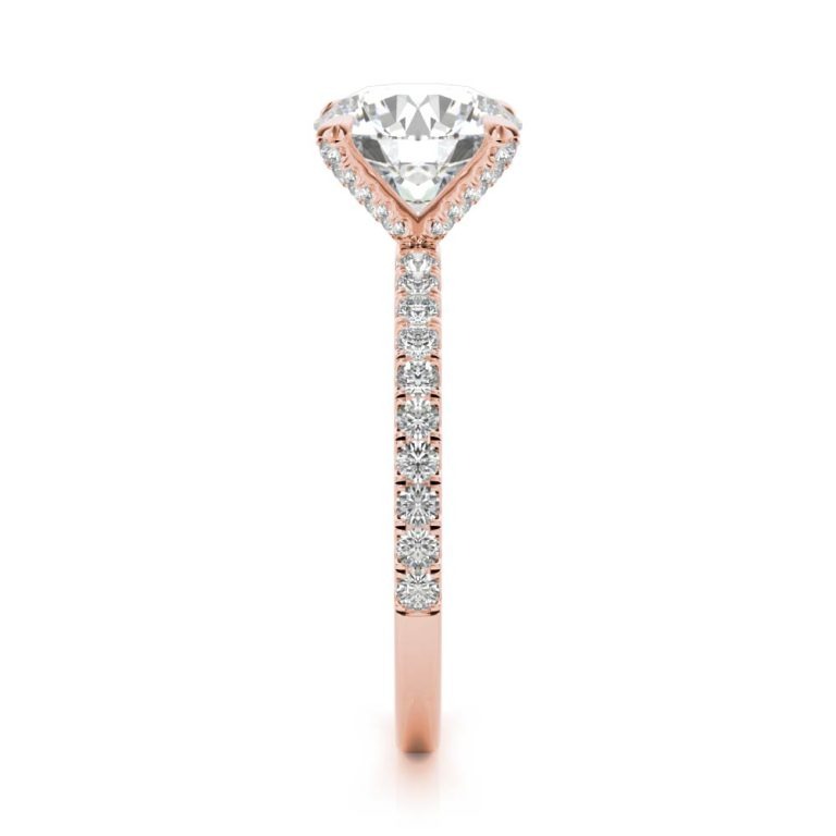 14k rose gold diamond prong engagement ring with round shape diamond