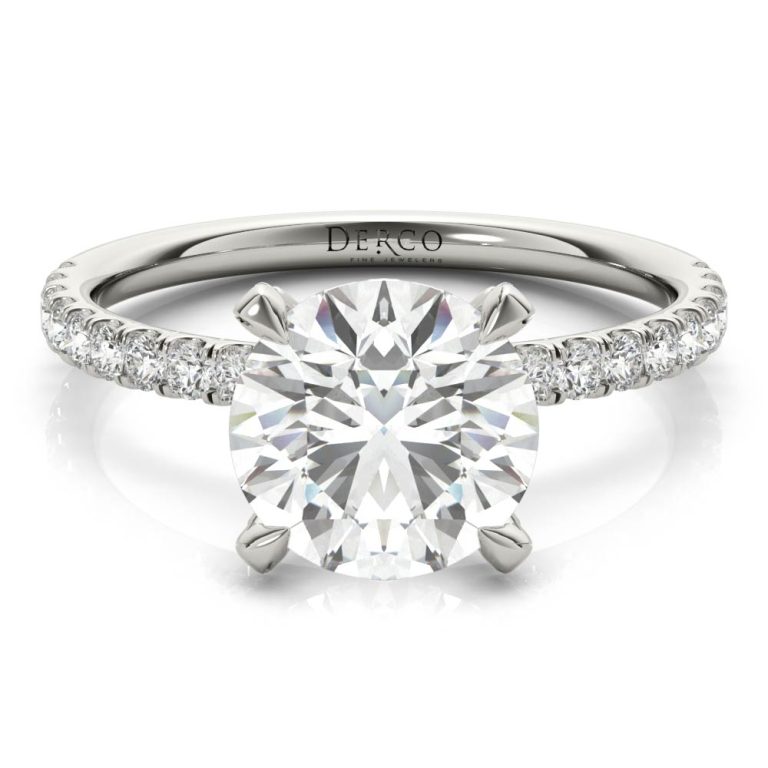 platinum diamond prong engagement ring with platinum metal and round shape diamond