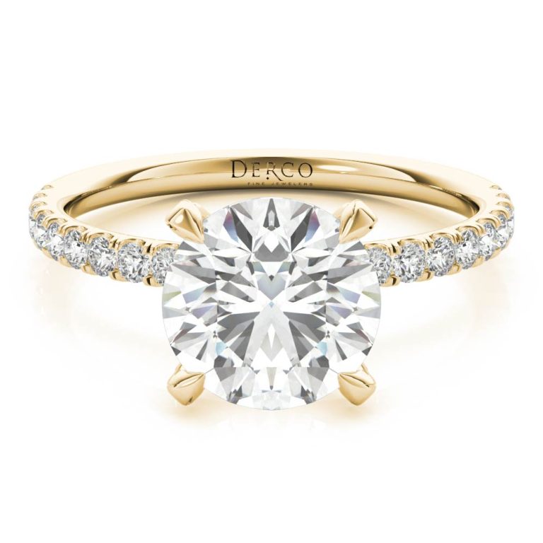 14k yellow gold diamond prong engagement ring with 14k yellow gold metal and round shape diamond