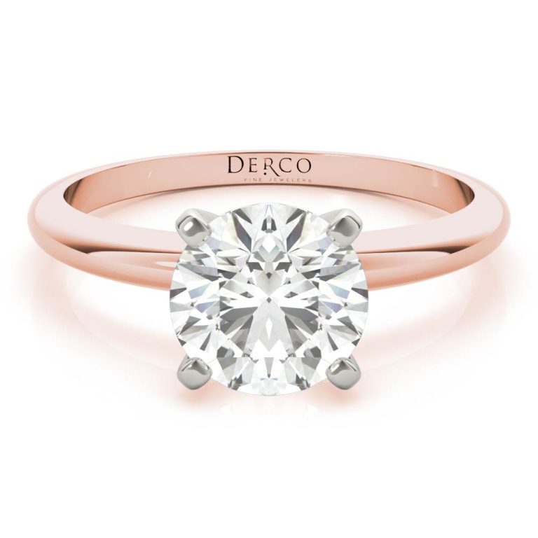 14k rose gold solitaire 4 prong engagement ring with 14k rose gold metal and round shape diamond