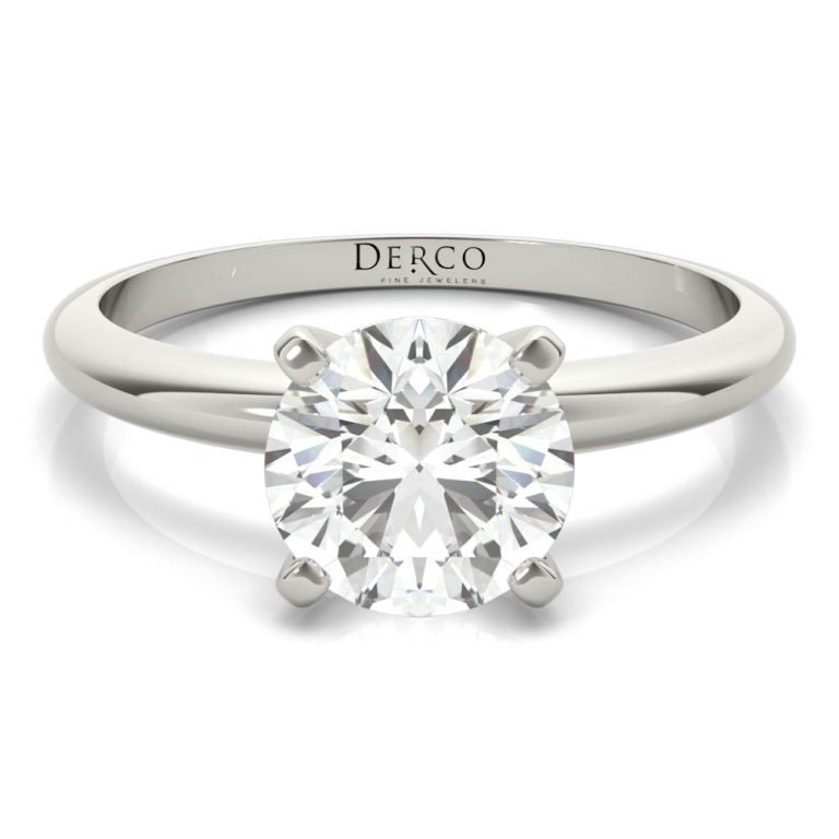 18k white gold solitaire 4 prong engagement ring with 18k white gold metal and round shape diamond