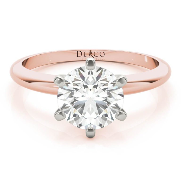 14k rose gold solitaire 6 prong engagement ring with 14k rose gold metal and round shape diamond