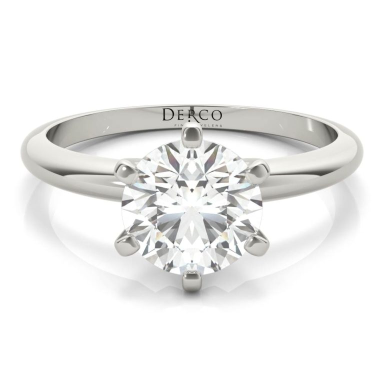 18k white gold solitaire 6 prong engagement ring with 18k white gold metal and round shape diamond
