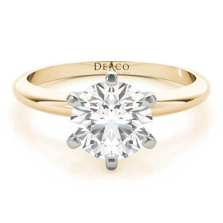 18k yellow gold solitaire 6 prong engagement ring with 18k yellow gold metal and round shape diamond