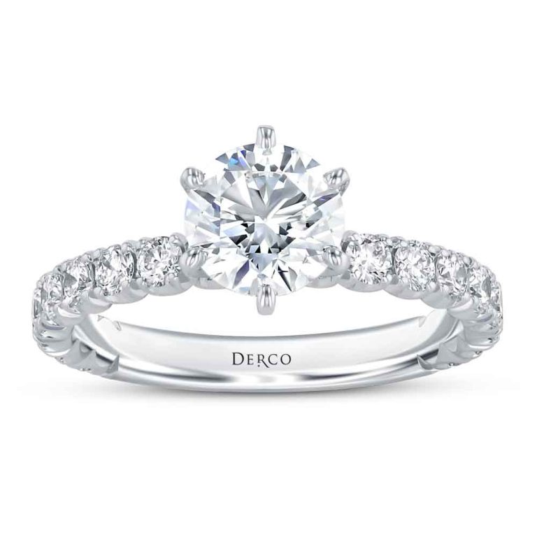 18k white gold queen cut engagement ring with 18k white gold metal and round shape diamond