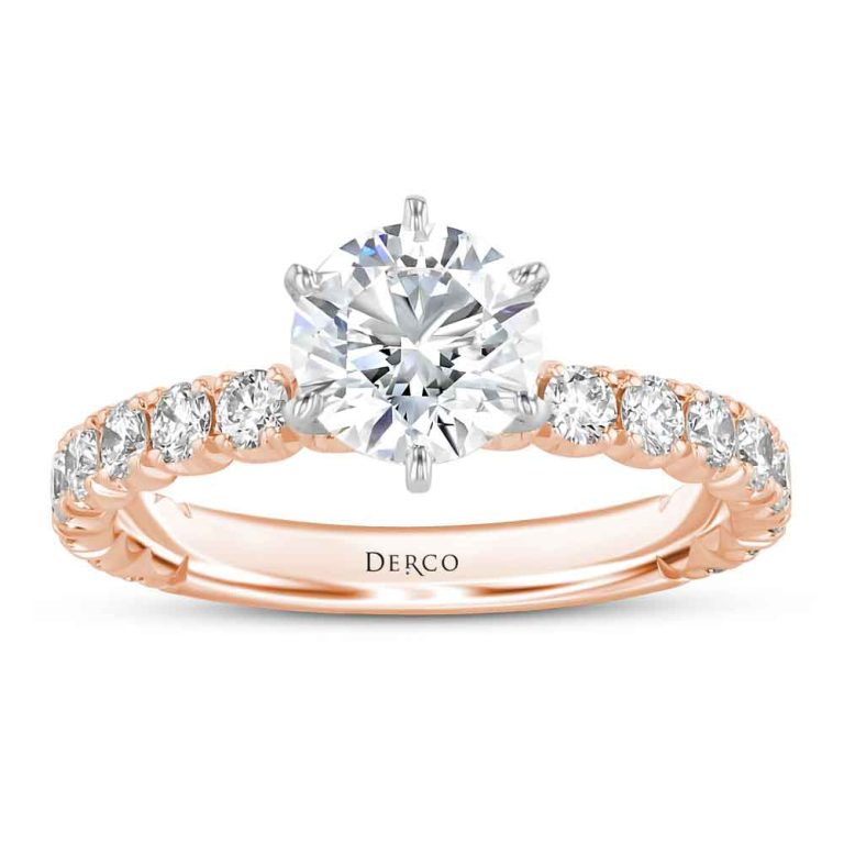 14k rose gold queen cut engagement ring with 14k rose gold metal and round shape diamond