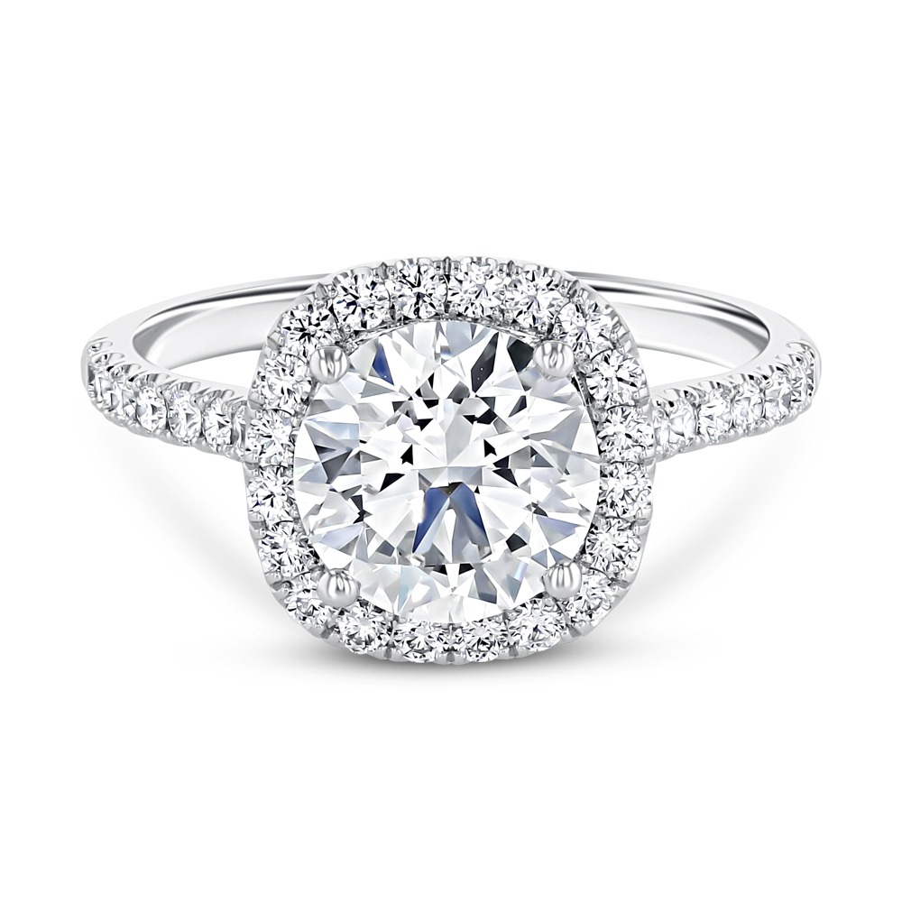 Platinum Petite Cushion Halo Engagement Ring - Derco Diamonds