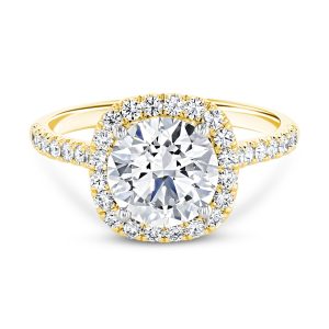 18K Yellow Gold Petite Cushion Halo Engagement Ring