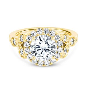18K Yellow Gold Vintage Inspired Halo Engagement Ring