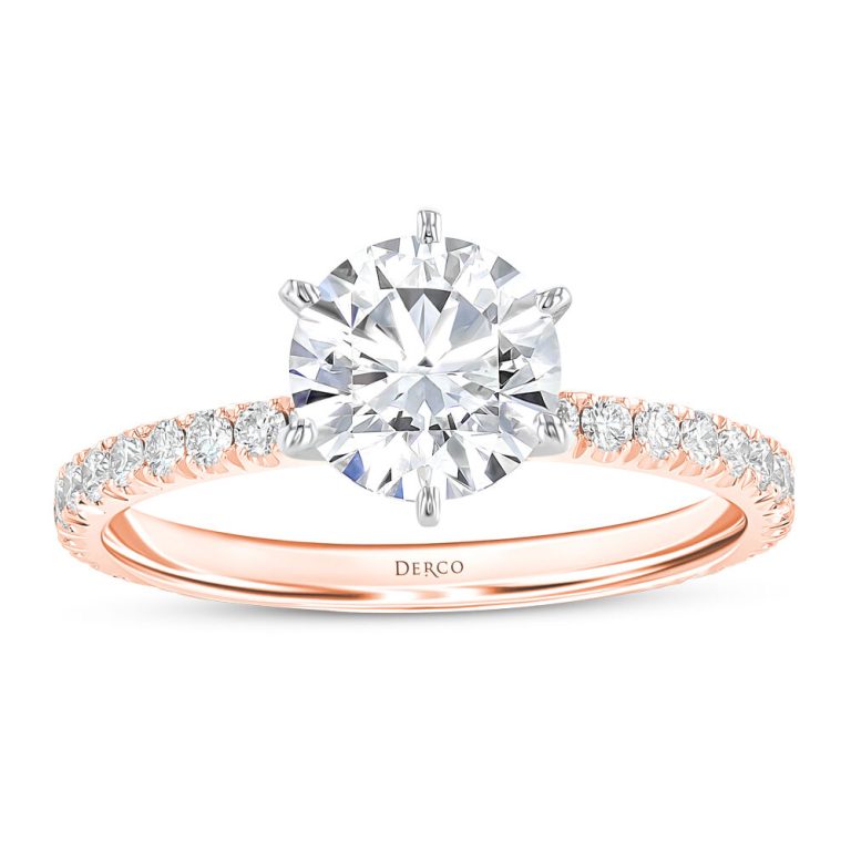 14k rose gold petite micro pave engagement ring with 14k rose gold metal and round shape diamond