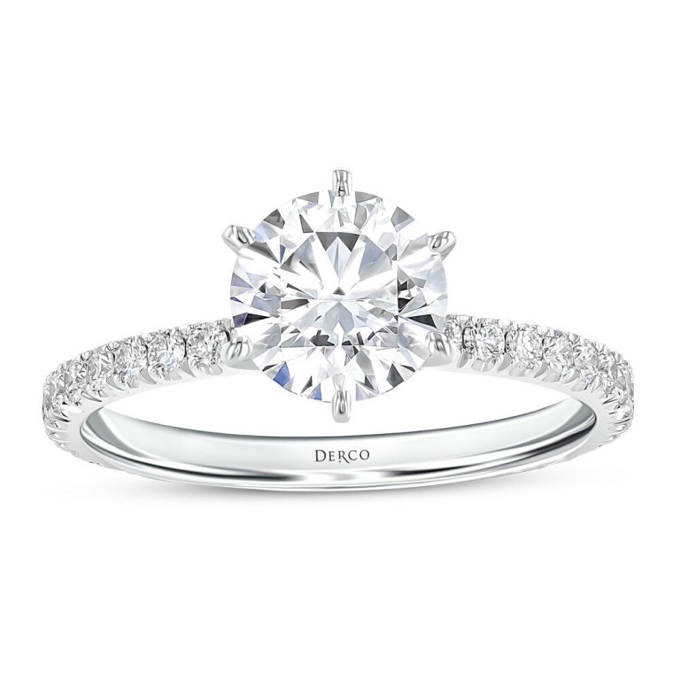 18k white gold petite micro pave engagement ring with 18k white gold metal and round shape diamond