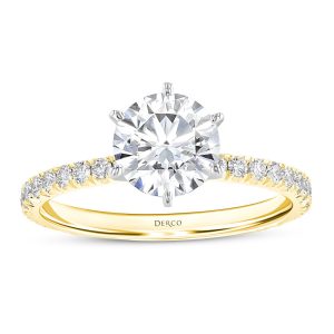 14K Yellow Gold Petite Micro Pave Engagement Ring with 3.01 Carat Oval Diamond