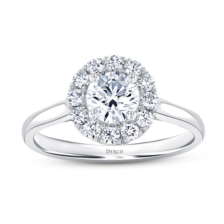 18k white gold plain shank floating halo engagement ring with 18k white gold metal and round shape diamond