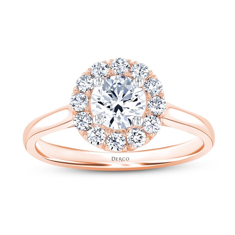14k rose gold plain shank floating halo engagement ring with 14k rose gold metal and round shape diamond