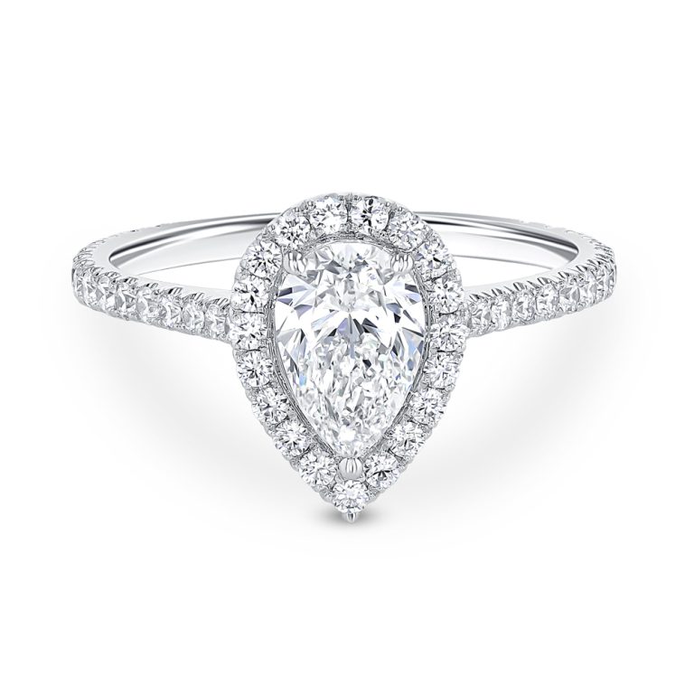 14k white gold pear shape engagement ring with 14k white gold metal and pear shape diamond