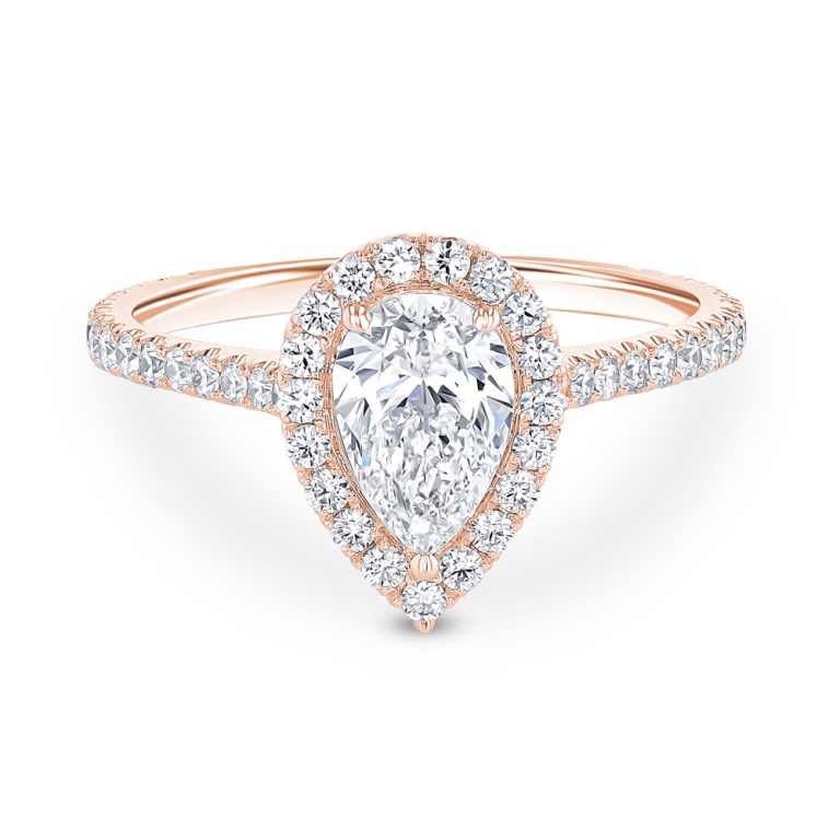 14k rose gold pear shape engagement ring with 14k rose gold metal and pear shape diamond