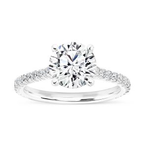 14K White Gold U Prong Cathedral Engagement Ring with 2.48 Carat Cushion Diamond 14K White Gold U Prong Cathedral Engagement Ring with 2.48 Carat Cushion Diamond