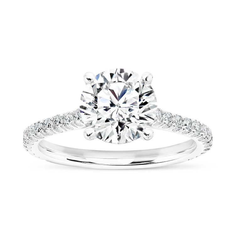 14k white gold u prong cathedral engagement ring with 14k white gold metal and round shape diamond