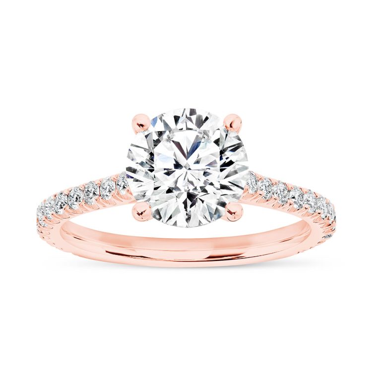 14k rose gold u prong cathedral engagement ring with 14k rose gold metal and round shape diamond