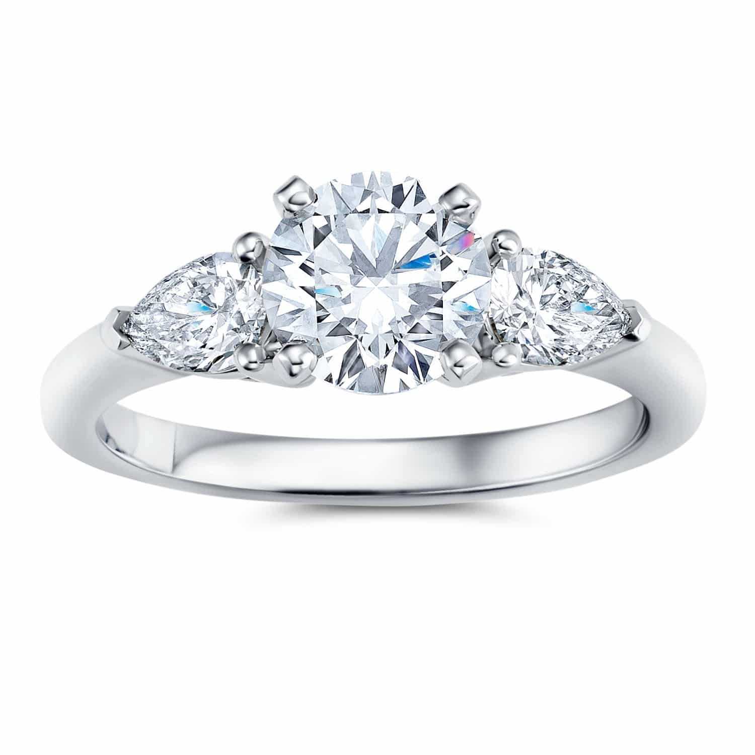 Platinum Three Stone Pear Diamond Engagement Ring - Derco Diamonds