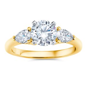 18K Yellow Gold Three Stone Pear Diamond Engagement Ring