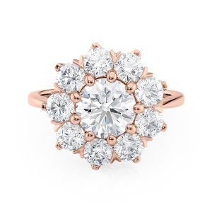14K Rose Gold Starburst Floral Diamond Halo Engagement Ring