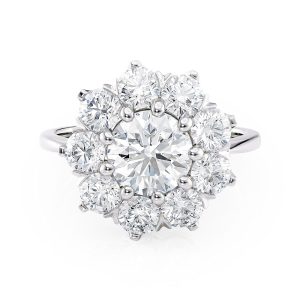 Platinum Starburst Floral Diamond Halo Engagement Ring