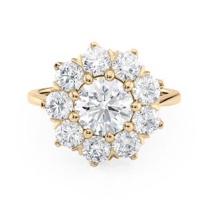 18K Yellow Gold Starburst Floral Diamond Halo Engagement Ring