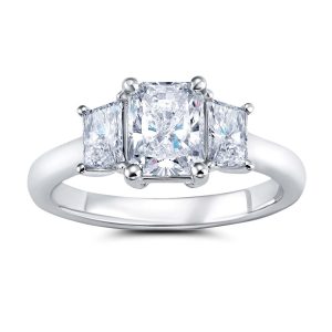 14K White Gold Three Stone Trapezoid Diamond Engagement Ring