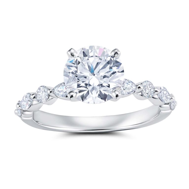 14k white gold floating single prong engagement ring with 14k white gold metal and round shape diamond