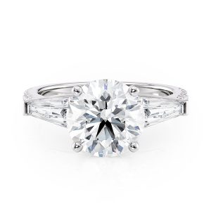 14K White Gold Baguette and Pave Engagement Ring