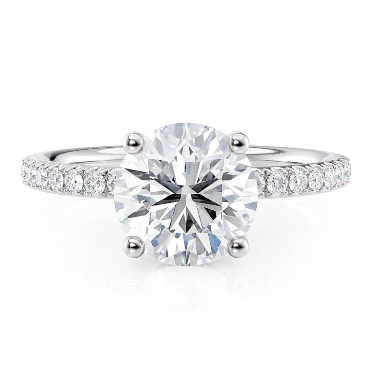 platinum hidden halo engagement ring with platinum metal and round shape diamond