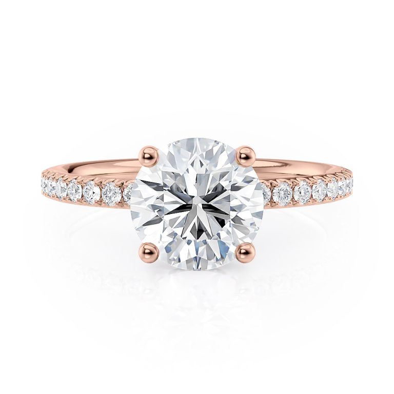 14k rose gold hidden halo engagement ring with 14k rose gold metal and round shape diamond